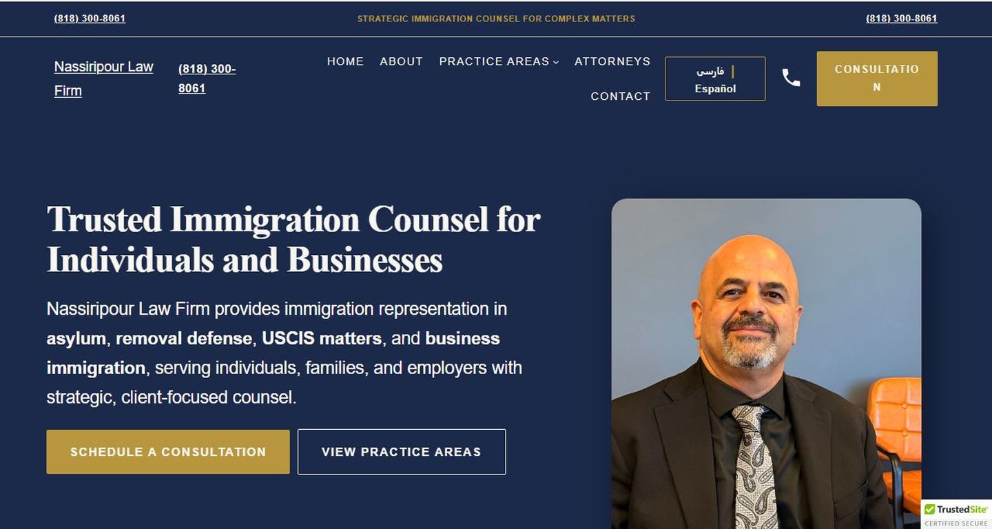 Nassiripour Law Firm homepage before, 18 September 2026