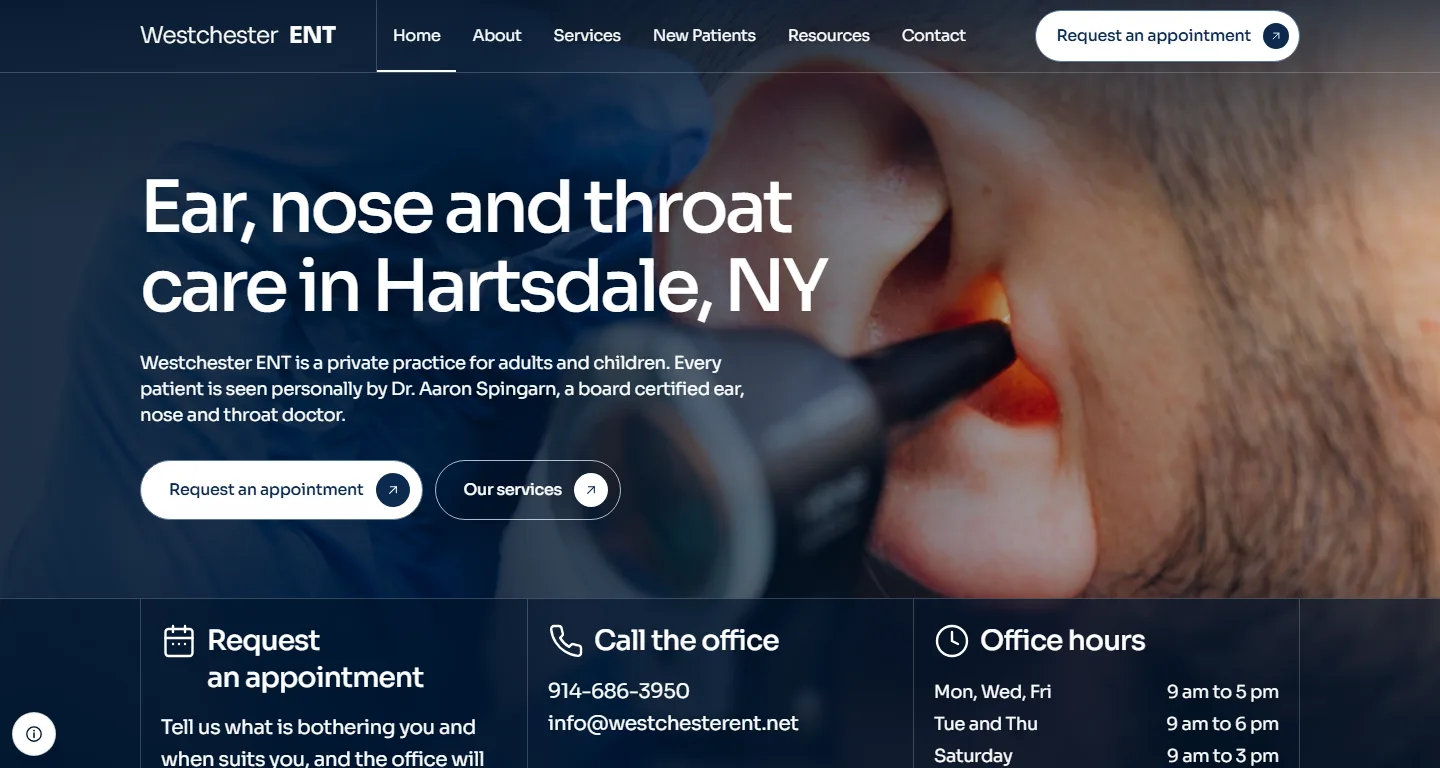 Westchester ENT homepage, the redesign we built