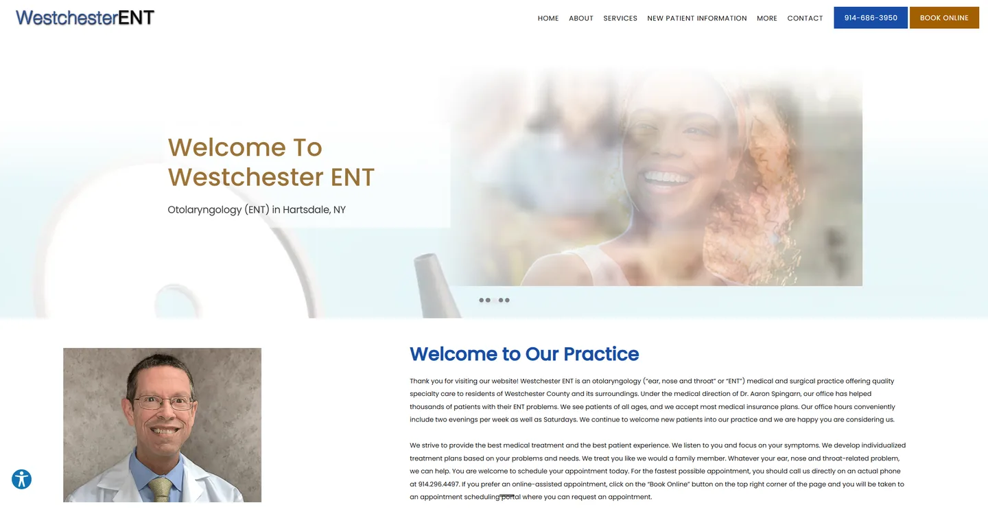 Westchester ENT homepages before, westchesterent.com on a laptop and westchesterent.net on a phone, 22 October 2026